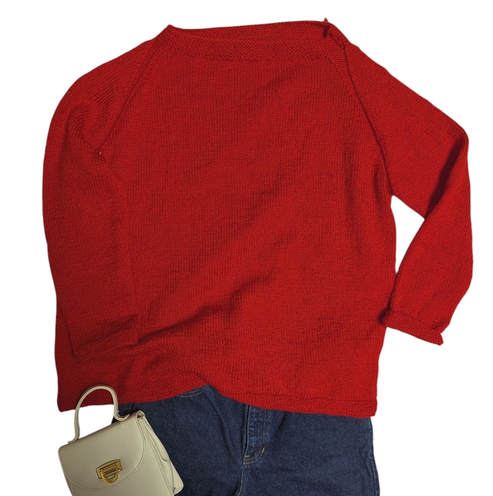 Vintage Red Knit Oversize Sweater - Picture 4 of 6